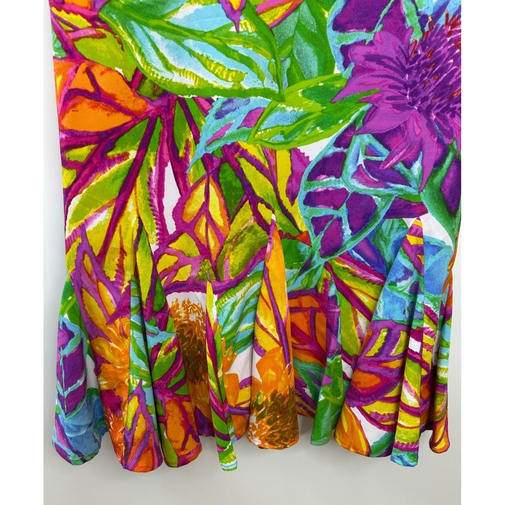 Lauren Ralph Lauren Tropical Floral V-Neck Ruffle Drop Waist Mini Dress Size 12 - Picture 6 of 13